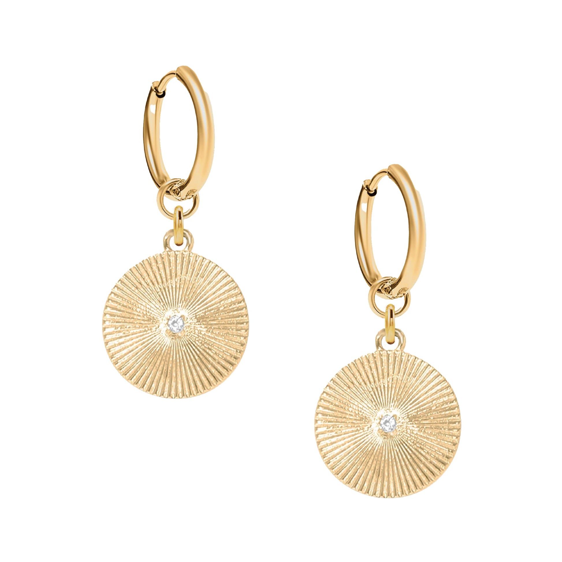 Sunburst Circle Crystal Hoop Earrings Robyn Canady Gold 