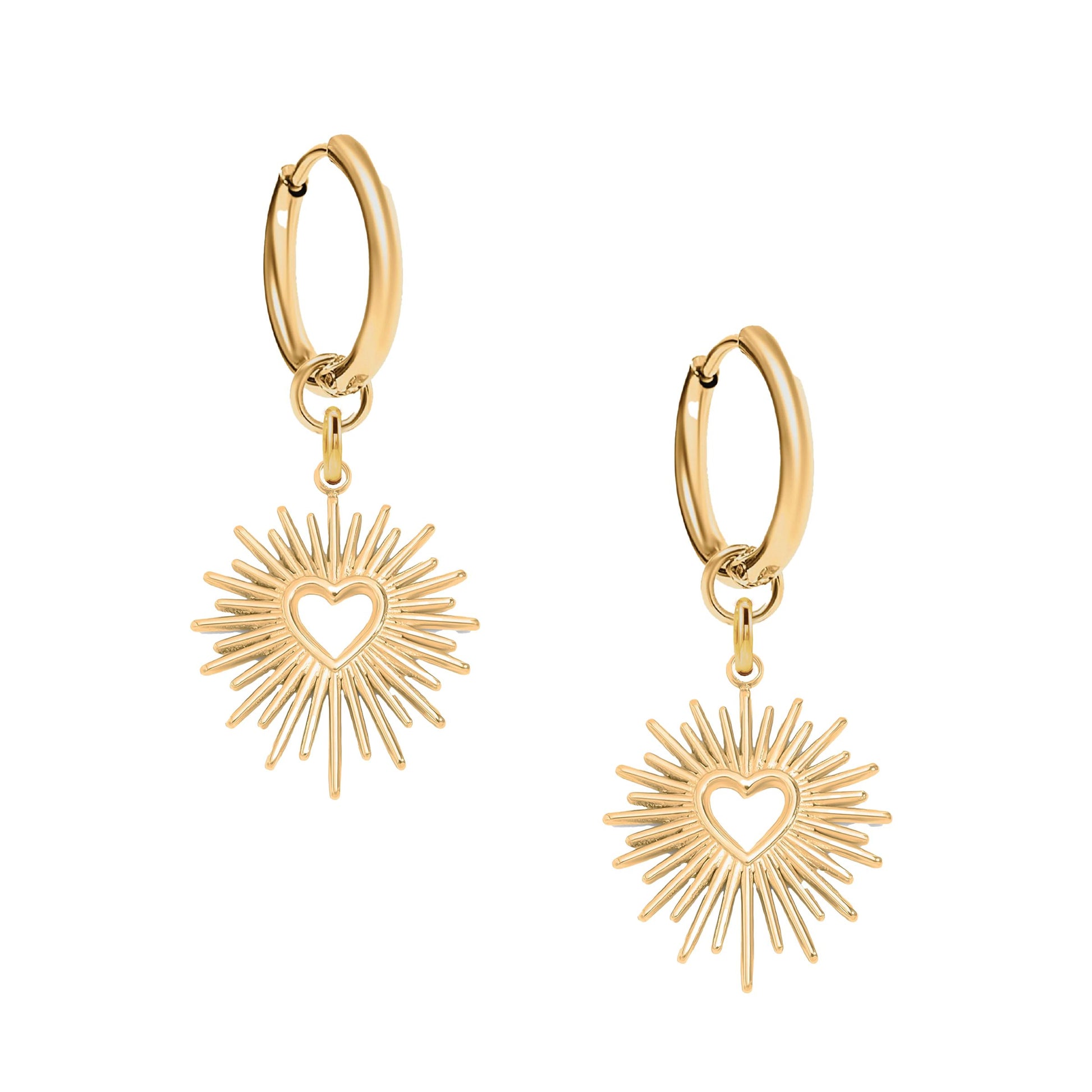 Sunburst Heart Fringe Hoop Earrings Robyn Canady Gold 
