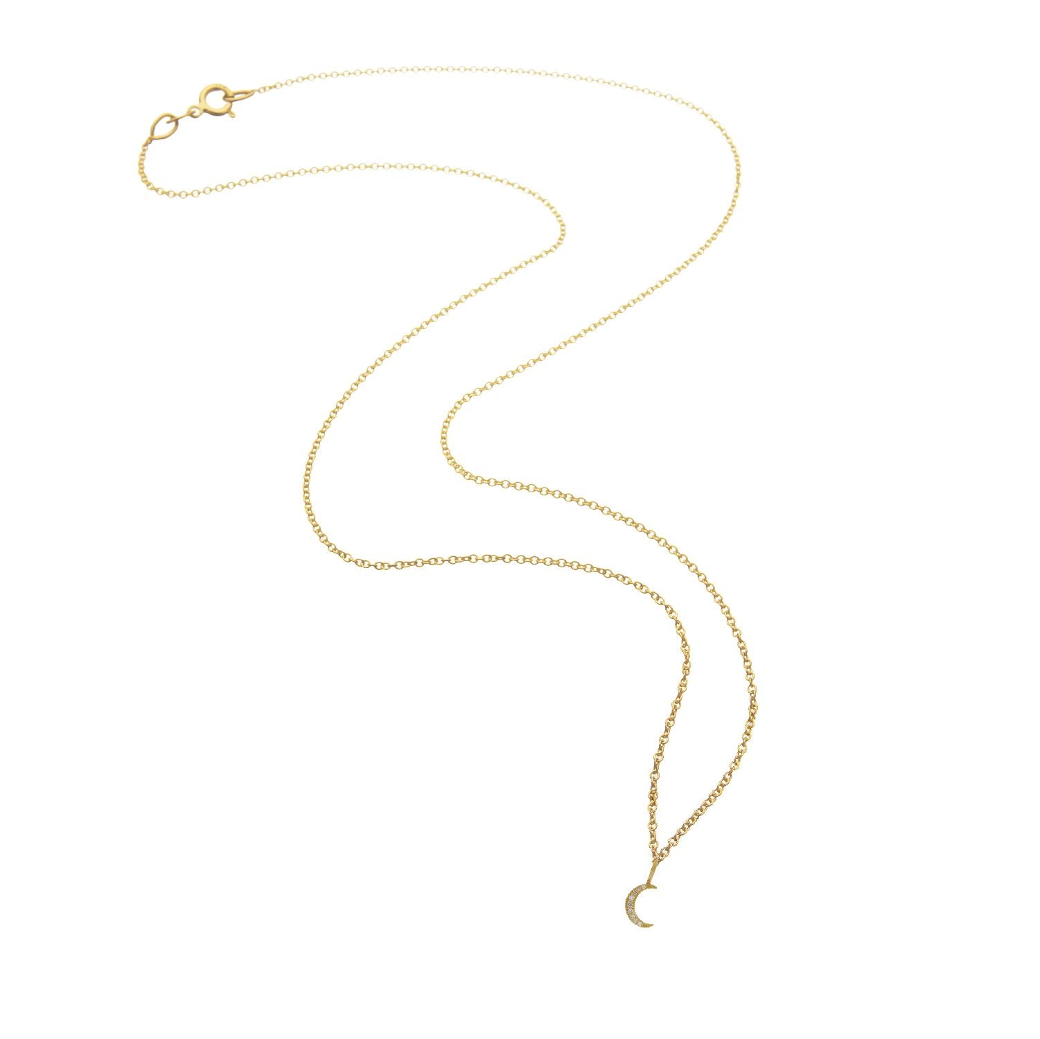 14K Solid Gold Crescent Moon with Diamonds Necklace Robyn Canady 