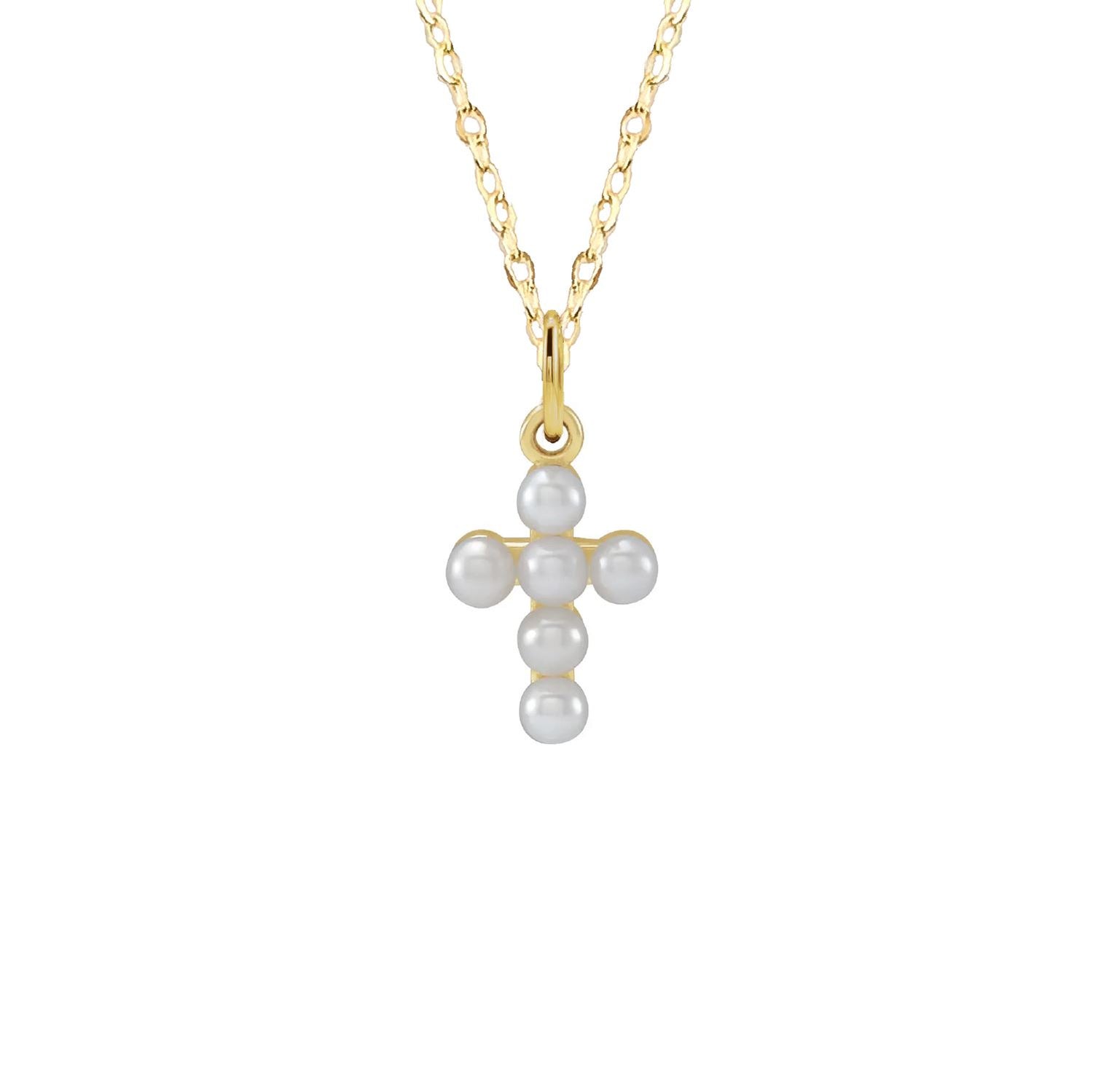 14K Solid Gold Pearl Cross Necklace Necklace Robyn Canady 14K Gold Filled 