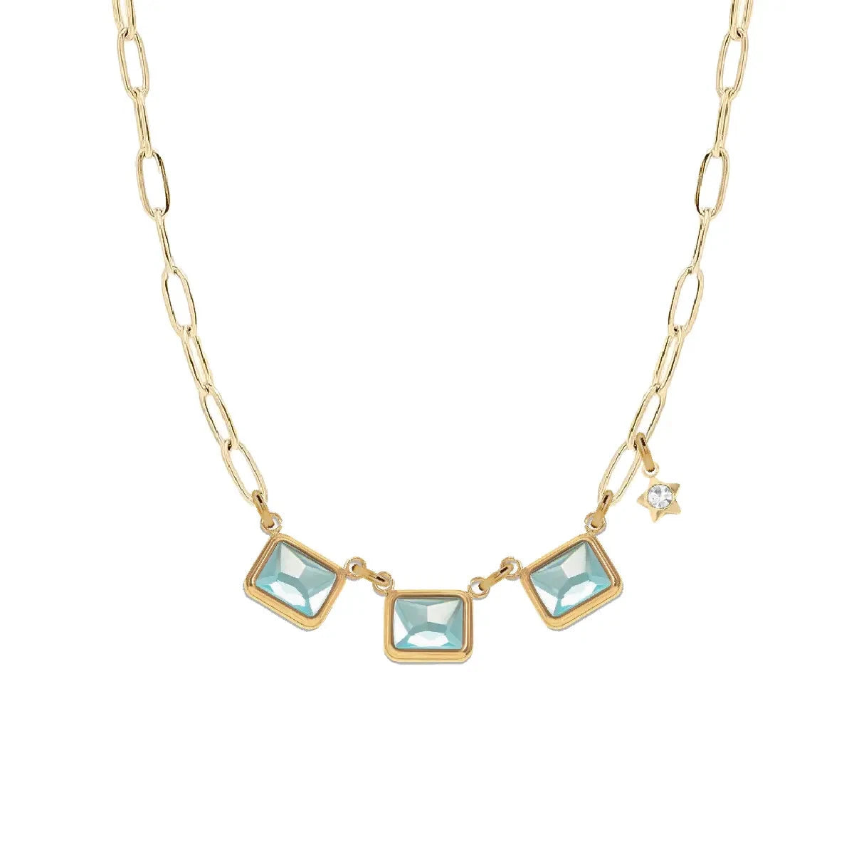 7 Fall Colors - Triple Emerald Cut Paperclip Chain Necklace Necklace Robyn Canady Aqua 