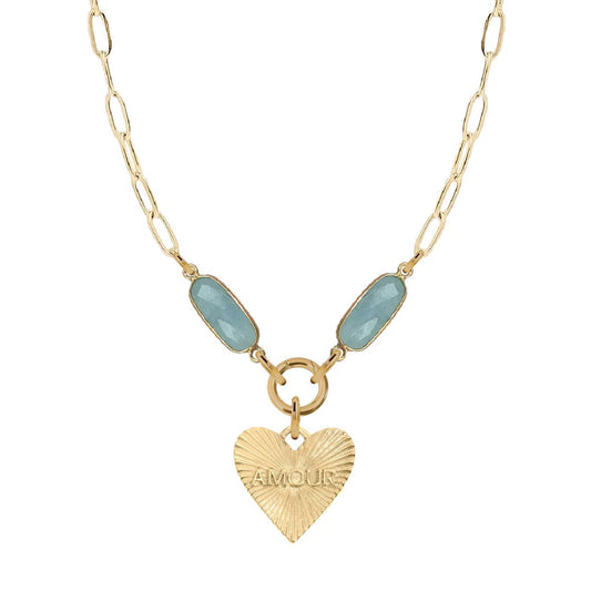 7 Fall Colors - Gemstone Link Amore Heart Necklace Bracelet Robyn Canady Aquamarine 