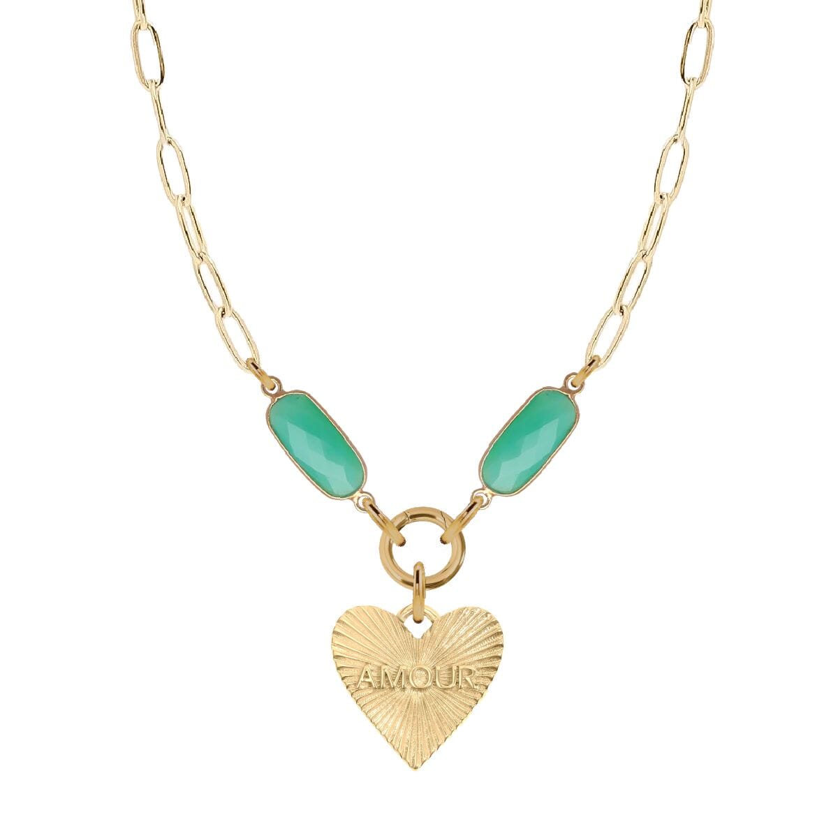 7 Fall Colors - Gemstone Link Amore Heart Necklace Necklace Robyn Canady Chrysoprase 