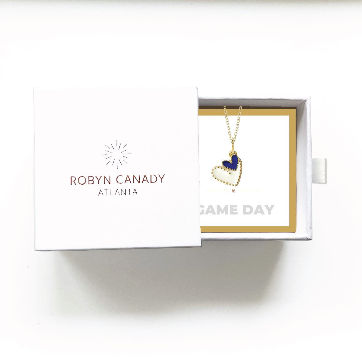 Game Day Necklace - White and Navy Hearts in a Signature Gift Box Necklace Robyn Canady 