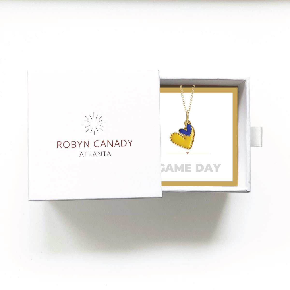 Game Day Necklace - Gold and Blue Hearts in a Signature Gift Box Necklace Robyn Canady 