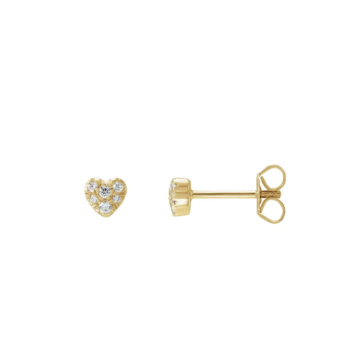 Tiny Diamond Heart Studs Earrings Robyn Canady 14K Yellow Gold 