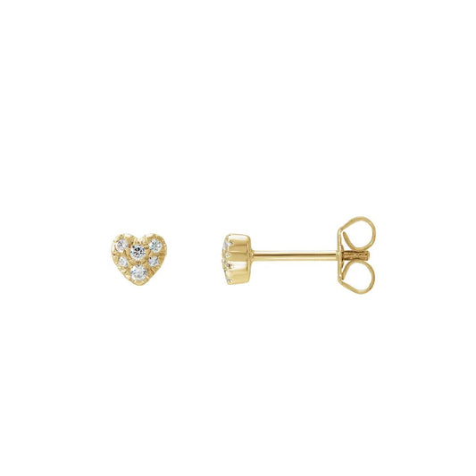 Tiny Diamond Heart Studs Earrings Robyn Canady 14K Yellow Gold 