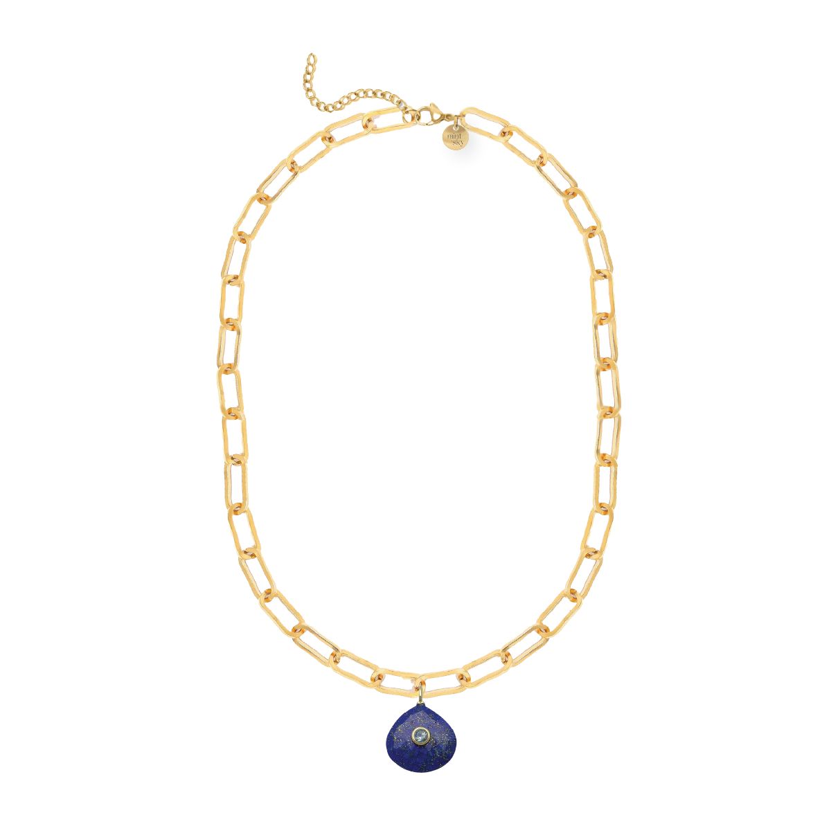 Teardrop Gemstone Large Paperclip Chain Necklace - choose from 11 colors Necklace Robyn Canady Lapis and Blue Topaz 