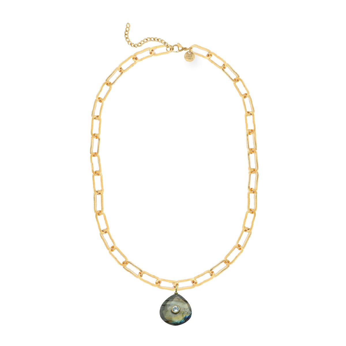 Teardrop Gemstone Large Paperclip Chain Necklace - choose from 11 colors Necklace Robyn Canady Labradorite and Blue Topaz 