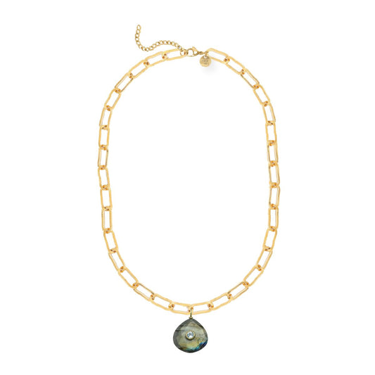 Teardrop Gemstone Large Paperclip Chain Necklace - choose from 11 colors Necklace Robyn Canady Labradorite and Blue Topaz 