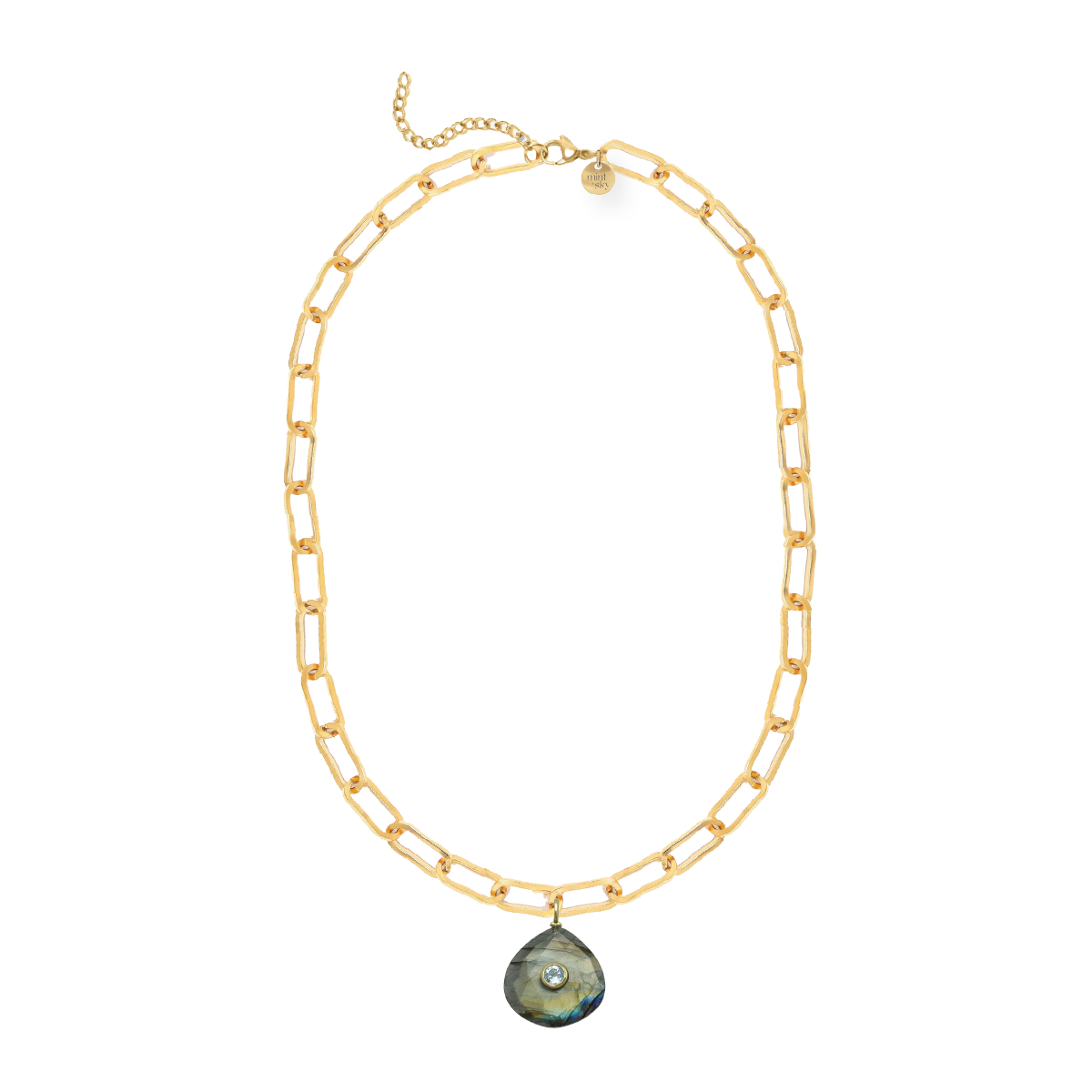 Teardrop Gemstone Large Paperclip Chain Necklace - choose from 11 colors