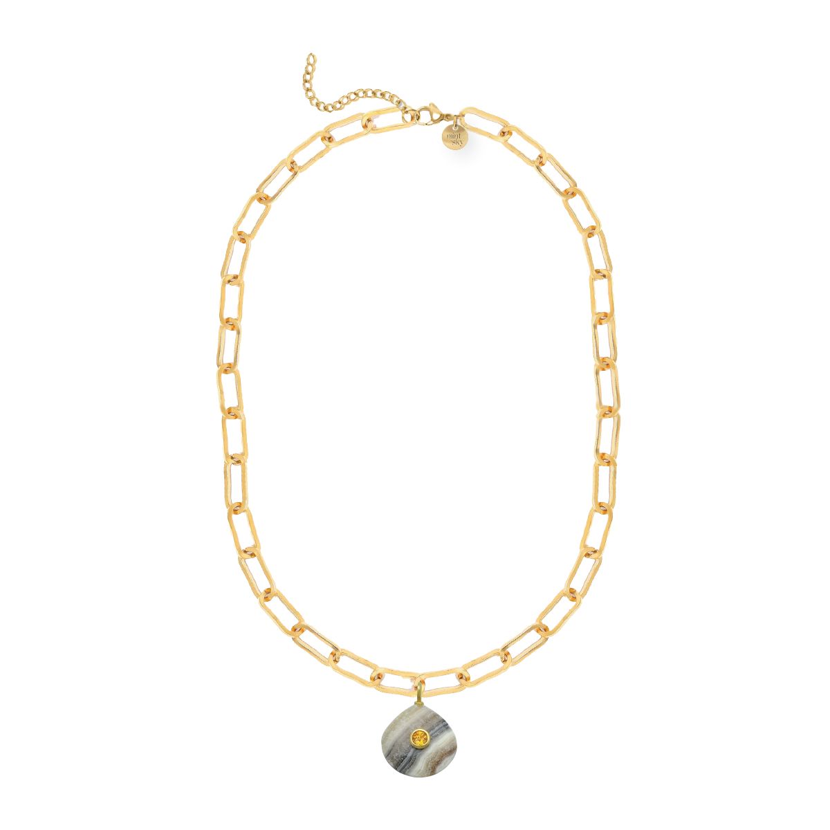 Teardrop Gemstone Large Paperclip Chain Necklace - choose from 11 colors Necklace Robyn Canady Zebra Calcite and Citrine 
