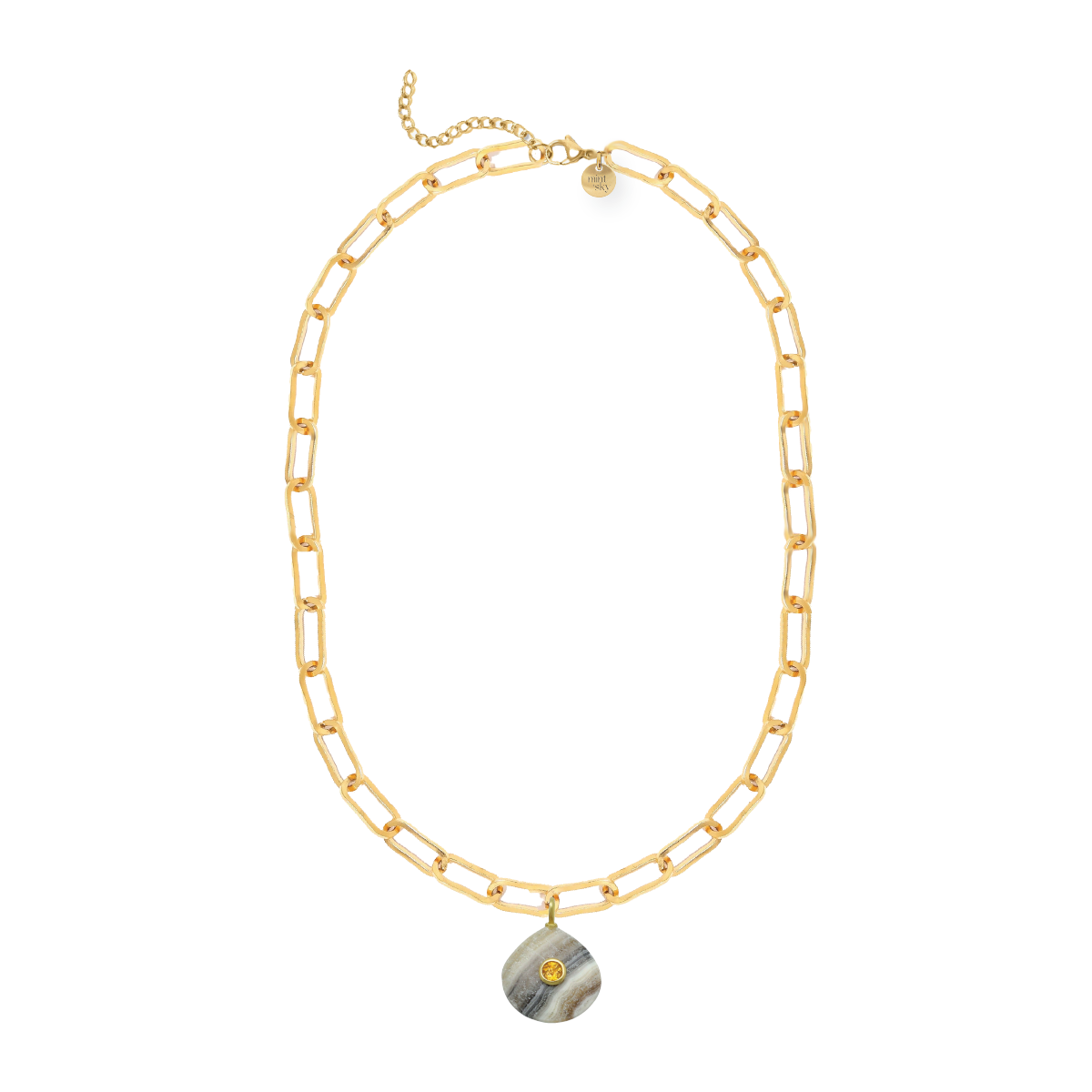 Teardrop Gemstone Large Paperclip Chain Necklace - choose from 11 colors