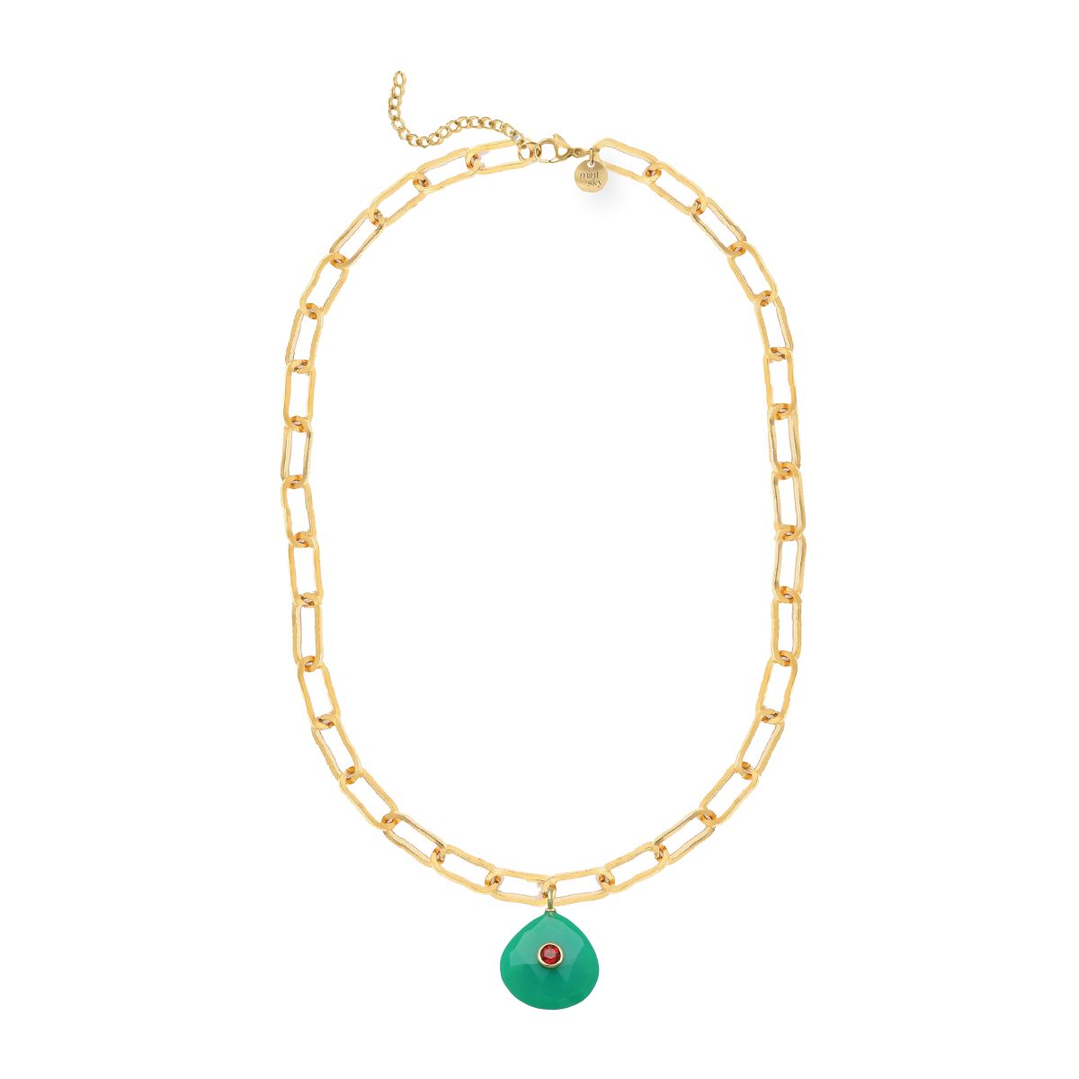 Teardrop Gemstone Large Paperclip Chain Necklace - choose from 11 colors Necklace Robyn Canady Chrysoprase and Garnet 