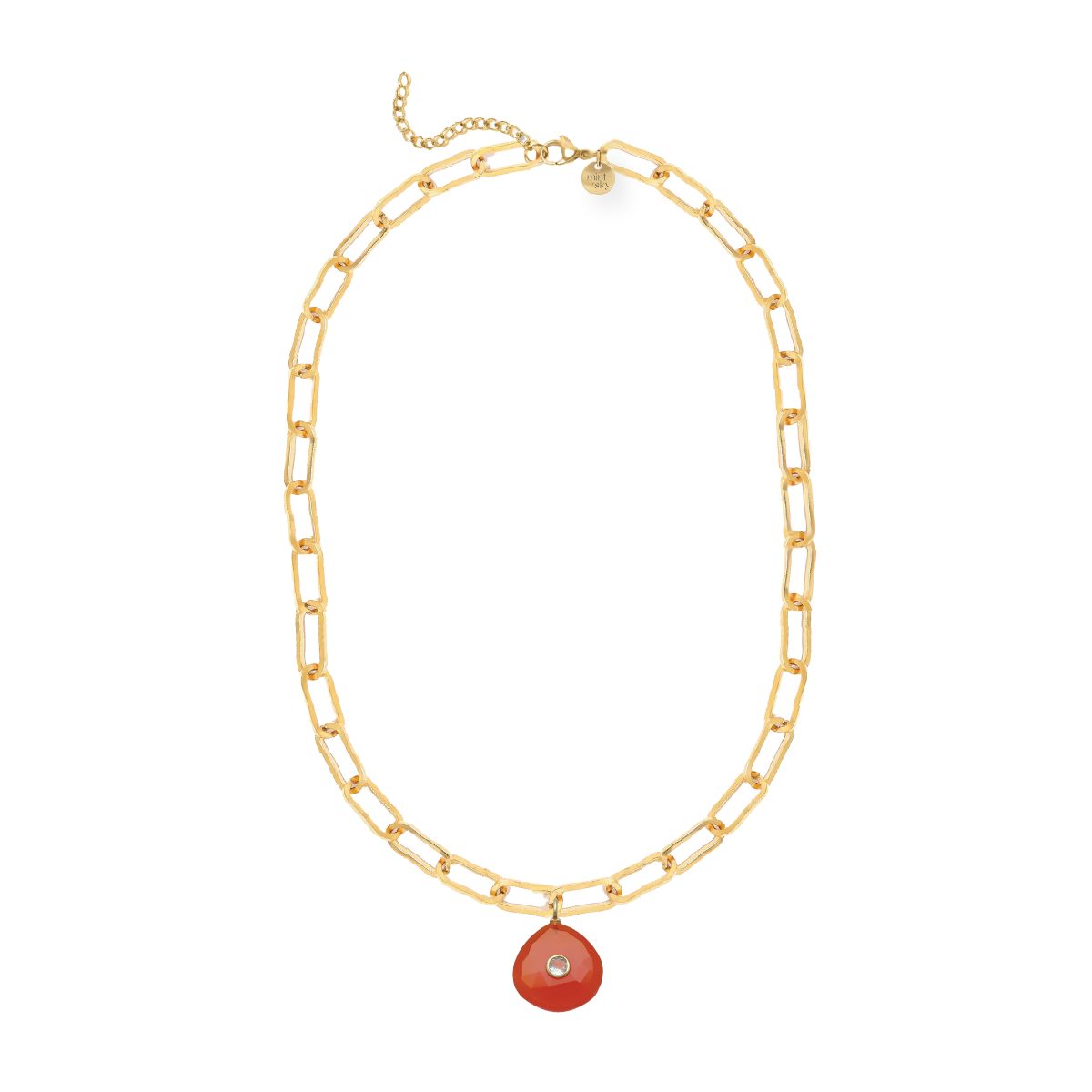 Teardrop Gemstone Large Paperclip Chain Necklace - choose from 11 colors Necklace Robyn Canady Carnelian and White Topaz 
