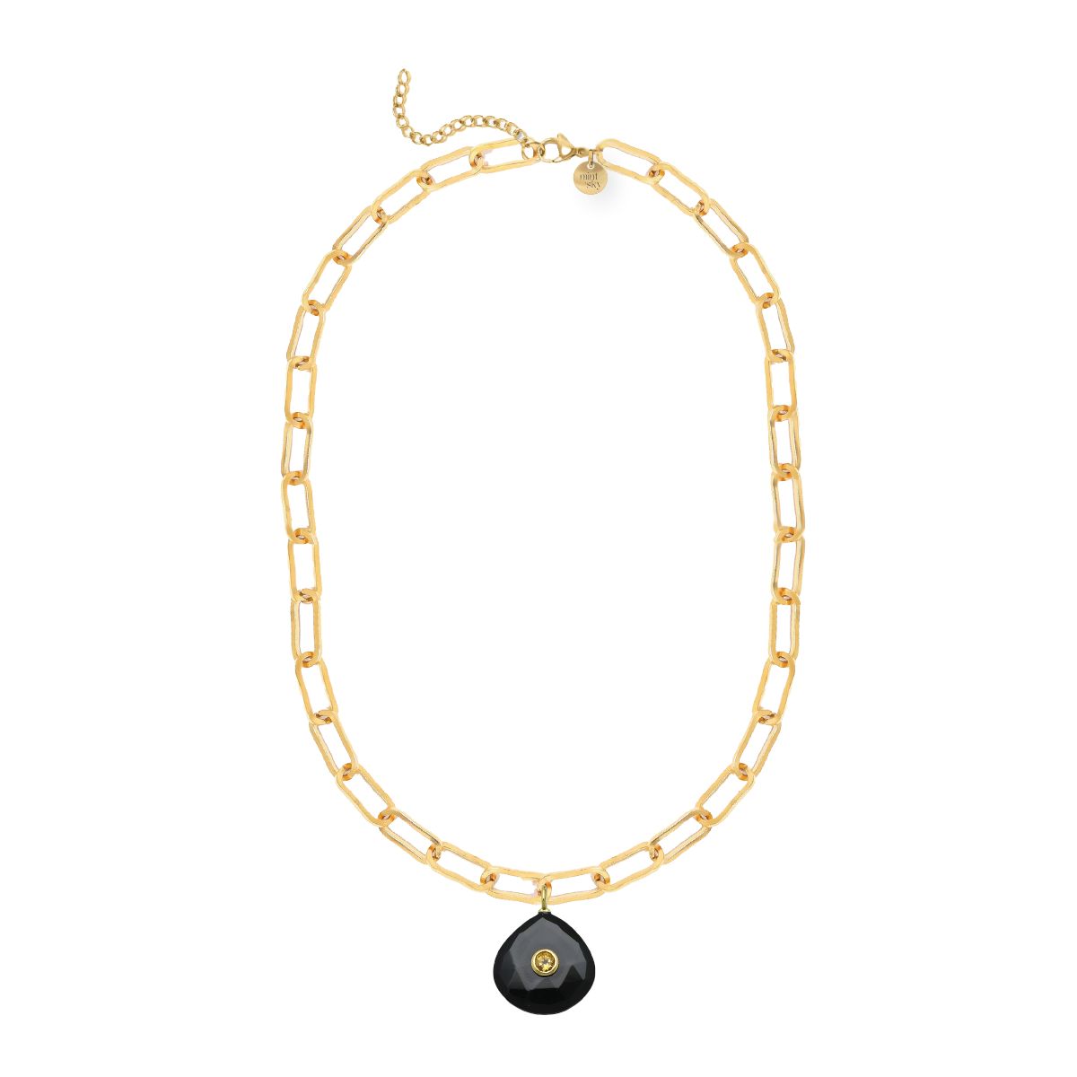 Teardrop Gemstone Large Paperclip Chain Necklace - choose from 11 colors Necklace Robyn Canady Black Onyx and Citrine 