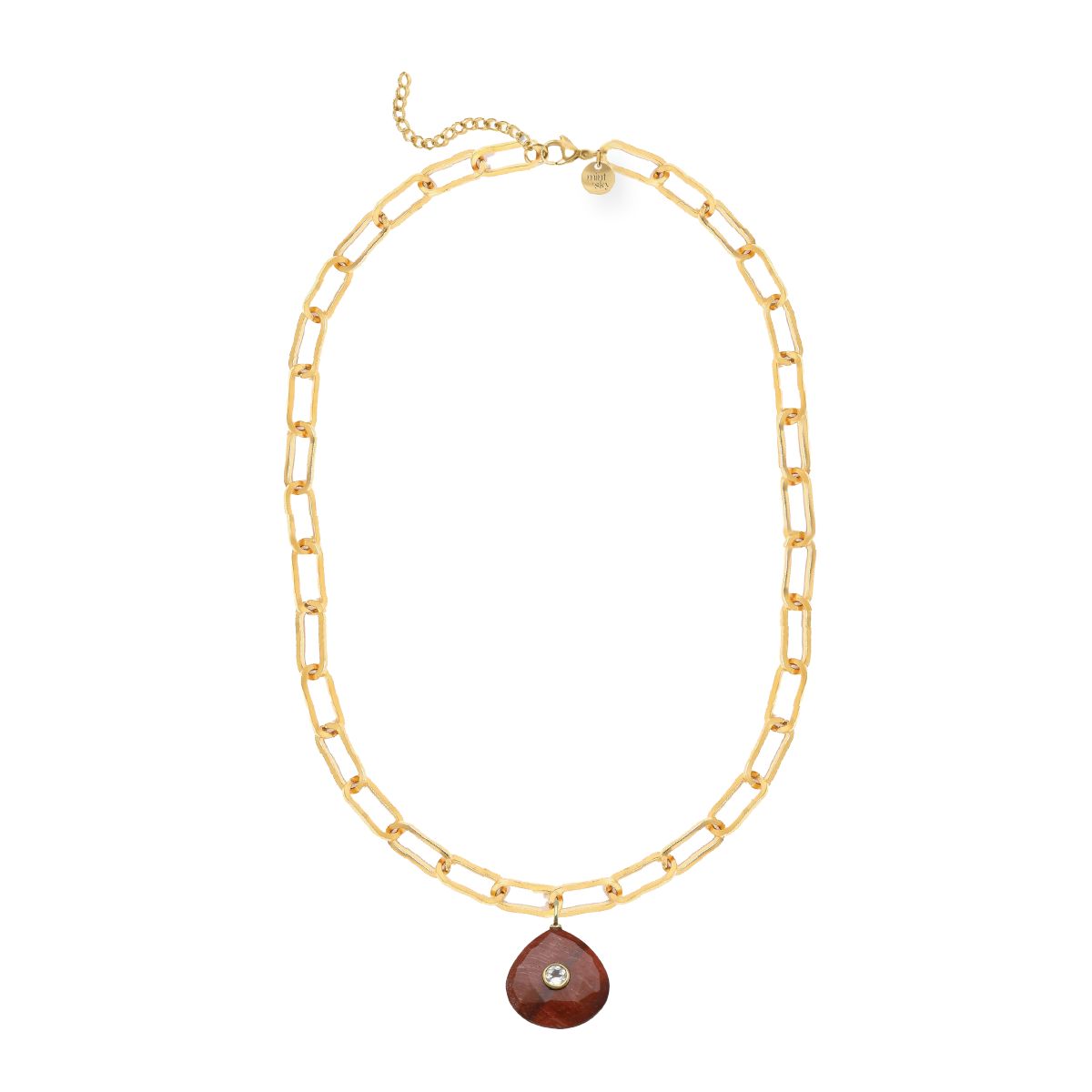 Teardrop Gemstone Large Paperclip Chain Necklace - choose from 11 colors Necklace Robyn Canady Red Tiger Eye and White Topaz 