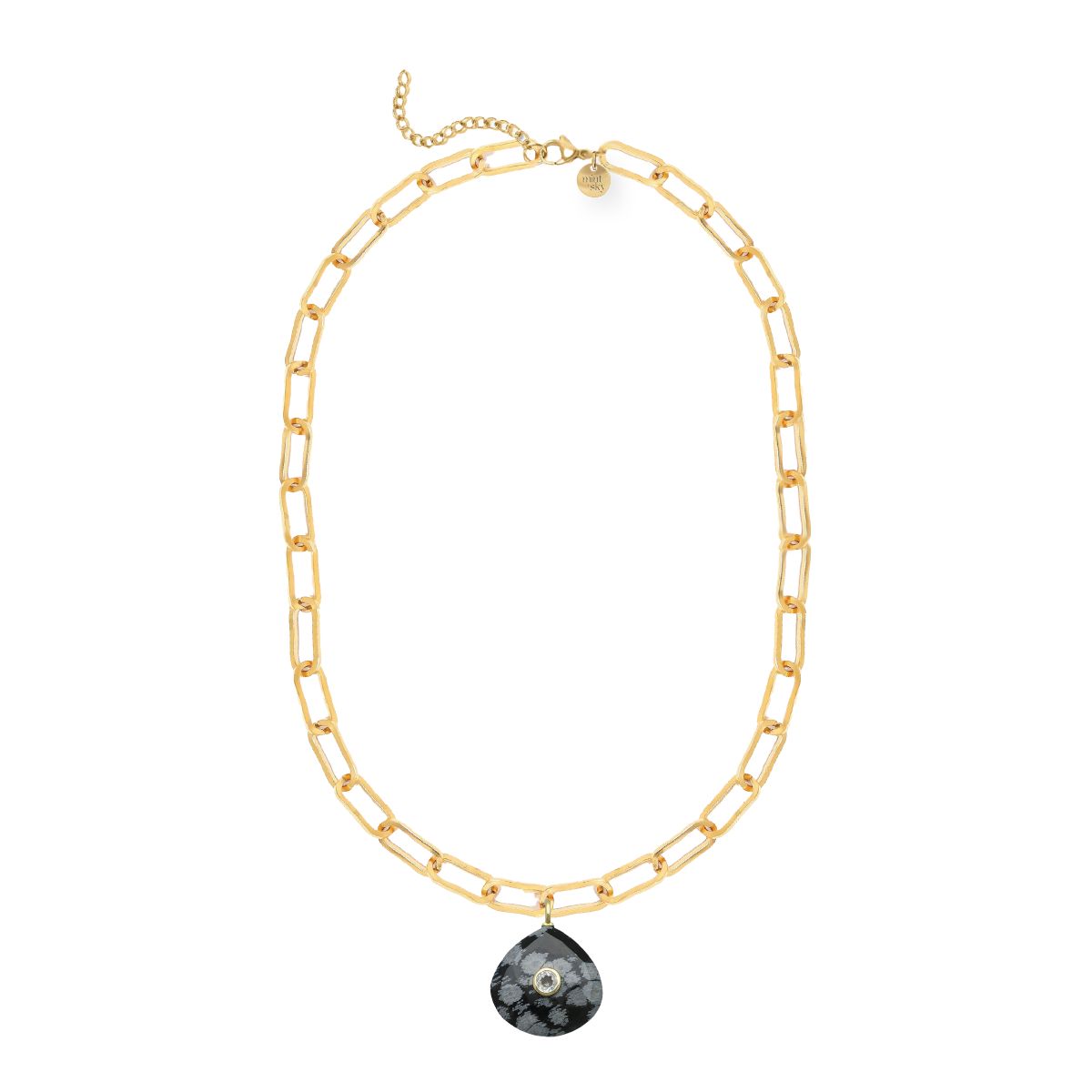 Teardrop Gemstone Large Paperclip Chain Necklace - choose from 11 colors Necklace Robyn Canady Snowflake Obsidian and White Topaz 