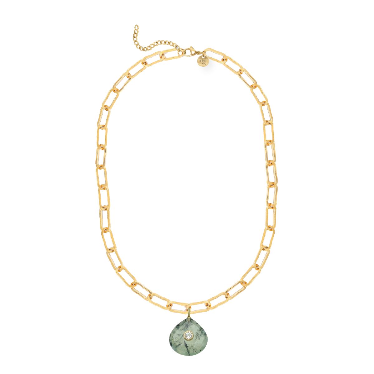 Teardrop Gemstone Large Paperclip Chain Necklace - choose from 11 colors Necklace Robyn Canady Prehnite and White Topaz 
