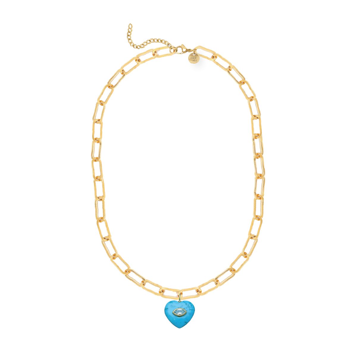 Heart Gemstone Large Paperclip Chain Necklace - choose from 12 colors Necklace Robyn Canady Howlite and Blue Topaz 