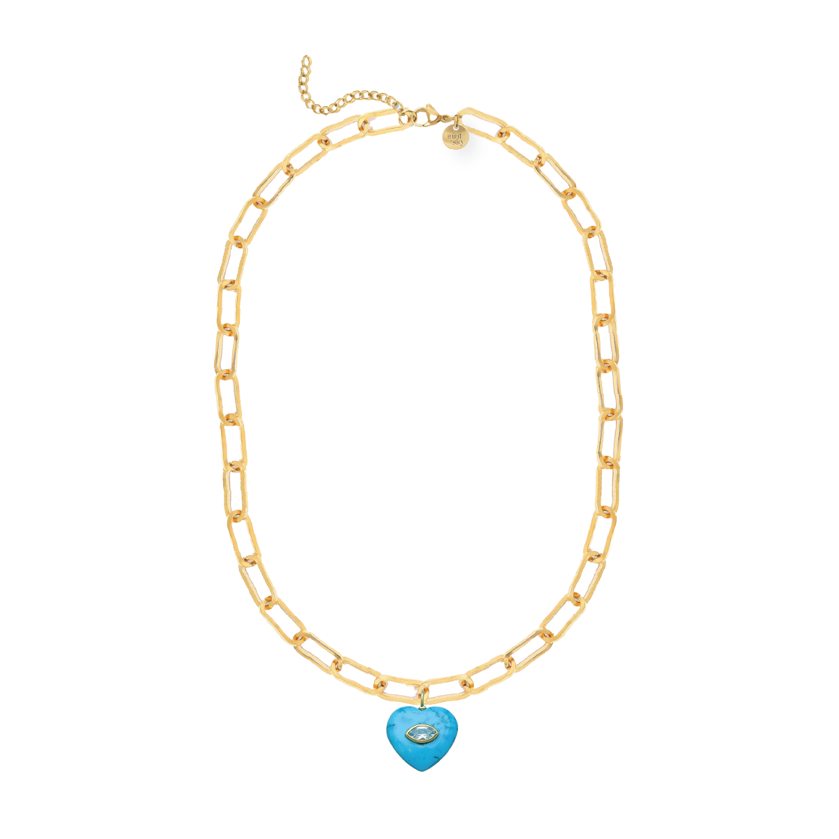 Heart Gemstone Large Paperclip Chain Necklace - choose from 12 colors