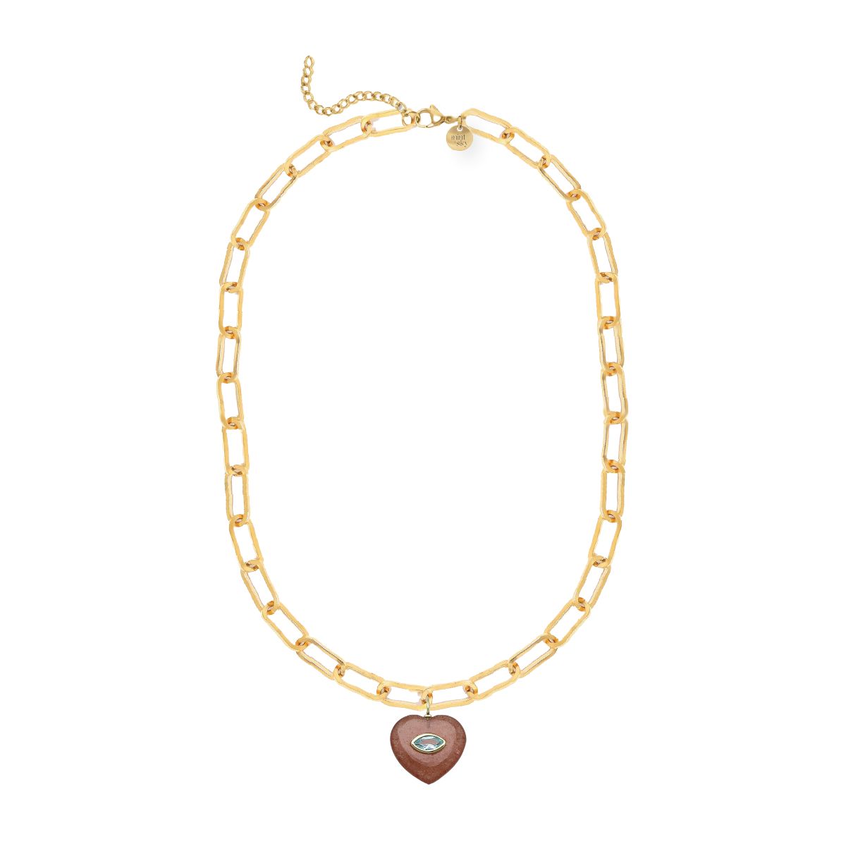 Heart Gemstone Large Paperclip Chain Necklace - choose from 12 colors Necklace Robyn Canady Strawberry Quartz and Blue Topaz 
