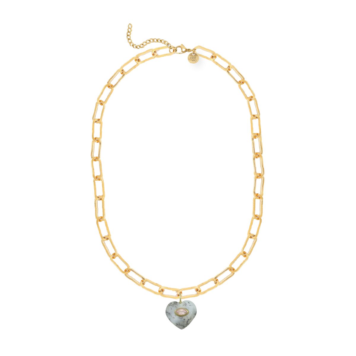 Heart Gemstone Large Paperclip Chain Necklace - choose from 12 colors Necklace Robyn Canady Dendrite Opal and Rose Quartz 