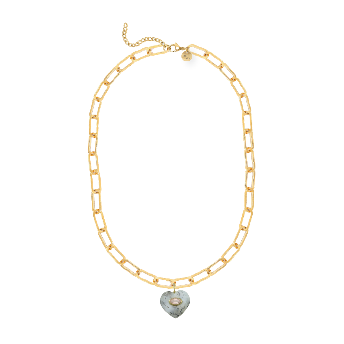 Heart Gemstone Large Paperclip Chain Necklace - choose from 12 colors