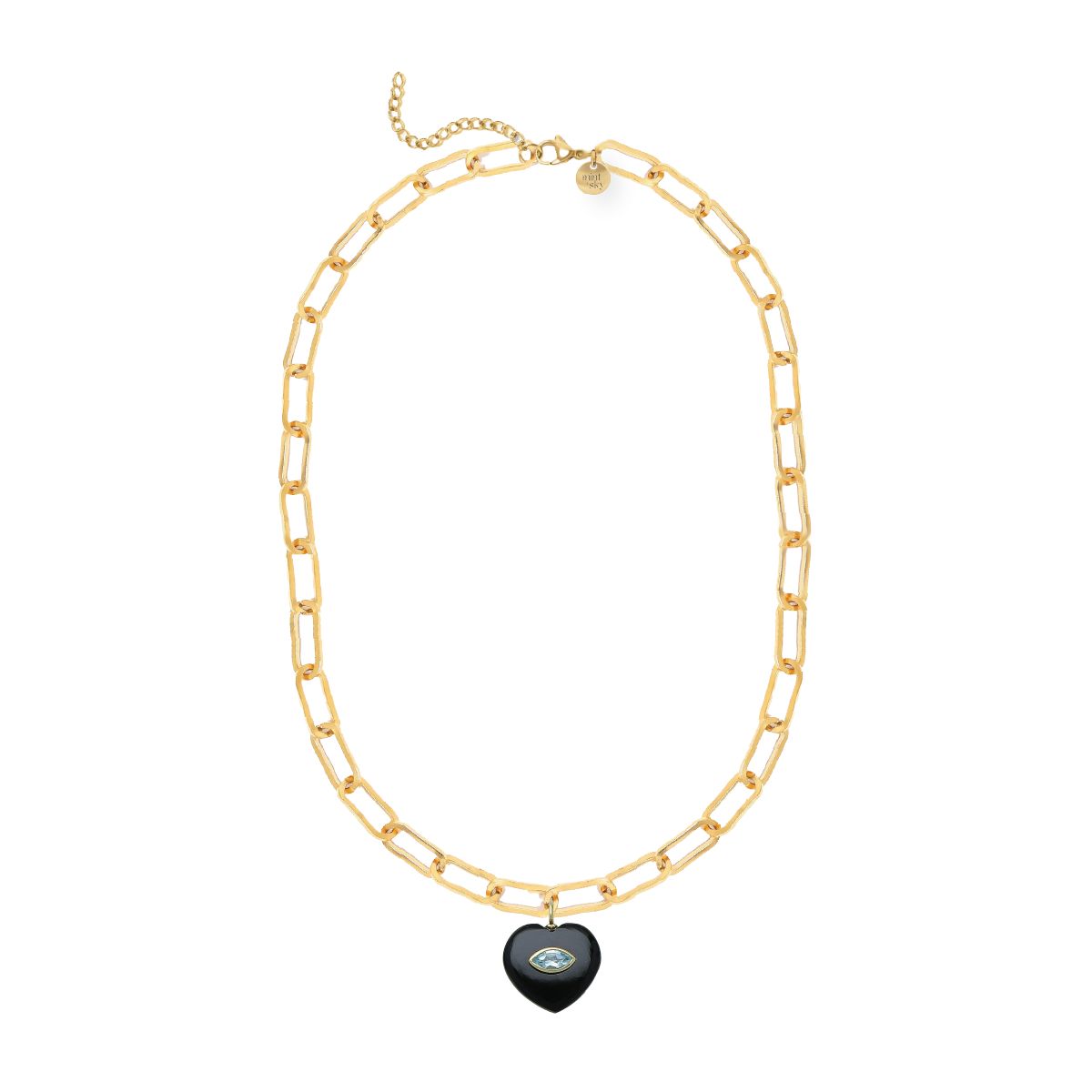 Heart Gemstone Large Paperclip Chain Necklace - choose from 12 colors Necklace Robyn Canady Black Onyx and Blue Topaz 