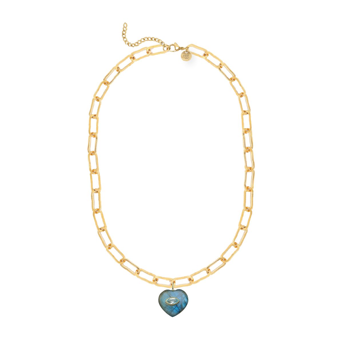 Heart Gemstone Large Paperclip Chain Necklace - choose from 12 colors Necklace Robyn Canady Labradorite and Blue Topaz 