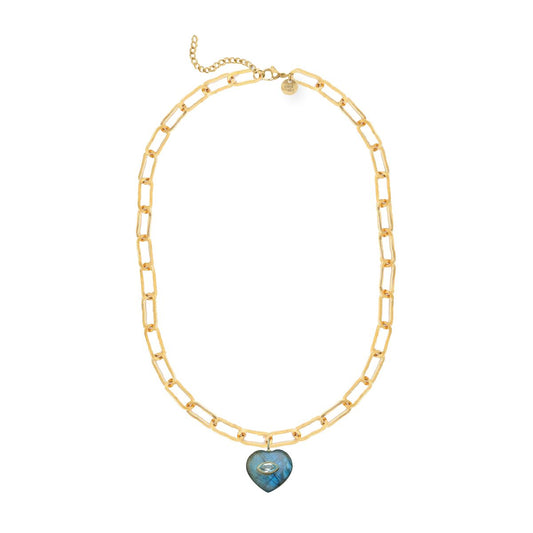 Heart Gemstone Large Paperclip Chain Necklace - choose from 12 colors Necklace Robyn Canady Labradorite and Blue Topaz 