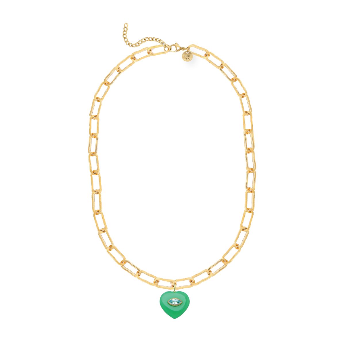 Heart Gemstone Large Paperclip Chain Necklace - choose from 12 colors Necklace Robyn Canady Chrysoprase and Blue Topaz 