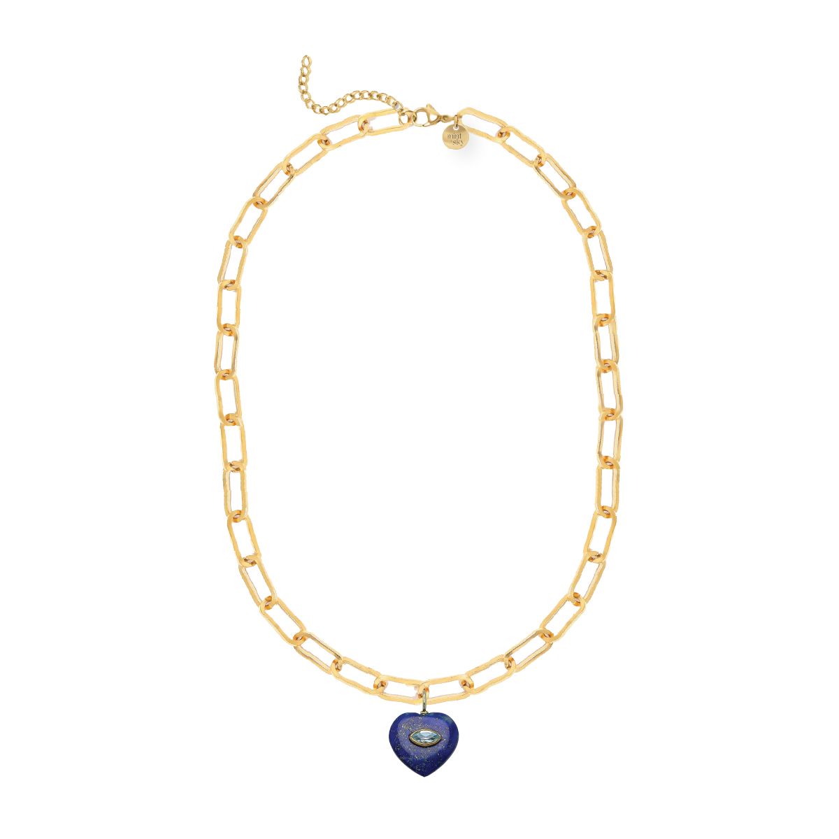 Heart Gemstone Large Paperclip Chain Necklace - choose from 12 colors Necklace Robyn Canady Lapis and Blue Topaz 