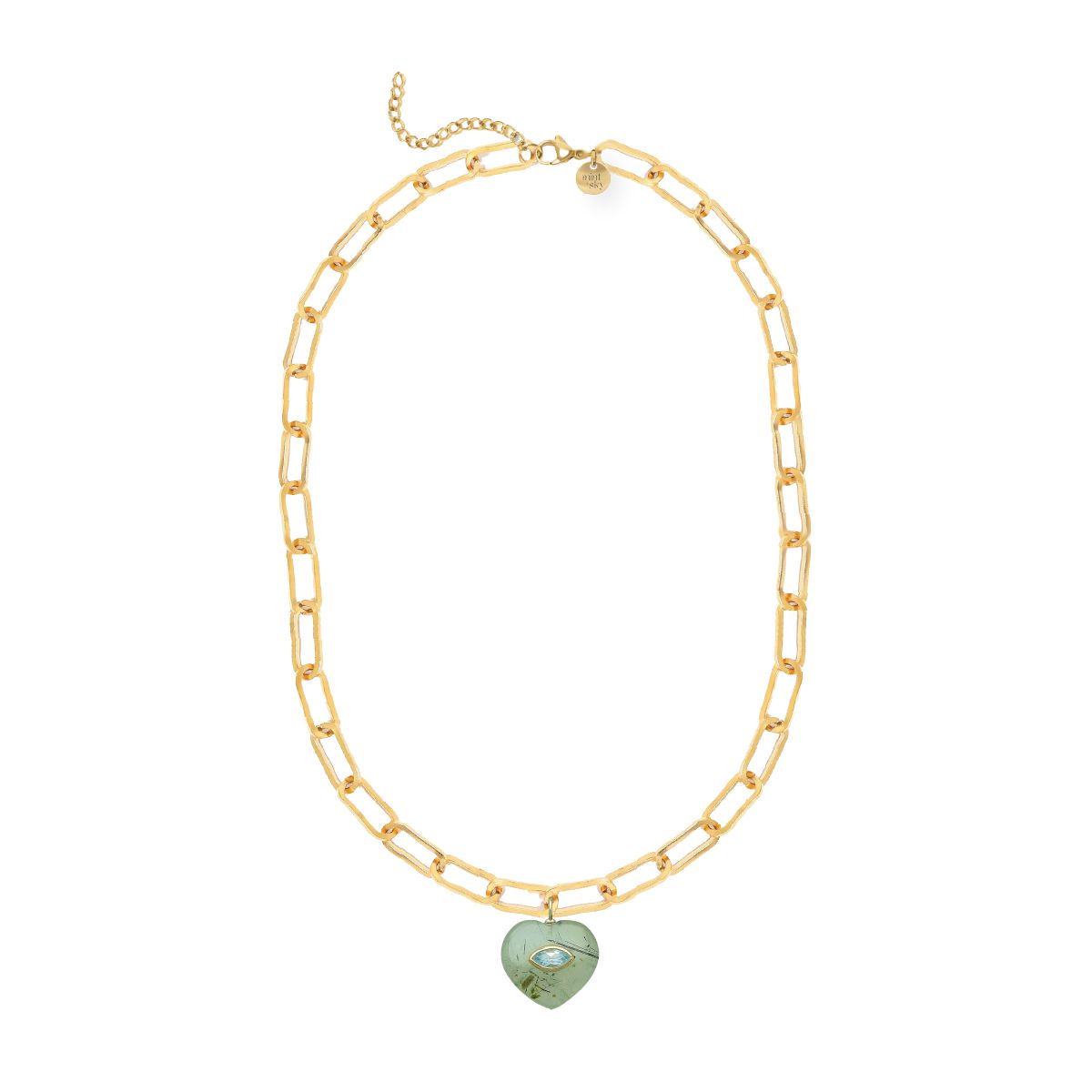 Heart Gemstone Large Paperclip Chain Necklace - choose from 12 colors Necklace Robyn Canady Prehnite and Blue Topaz 