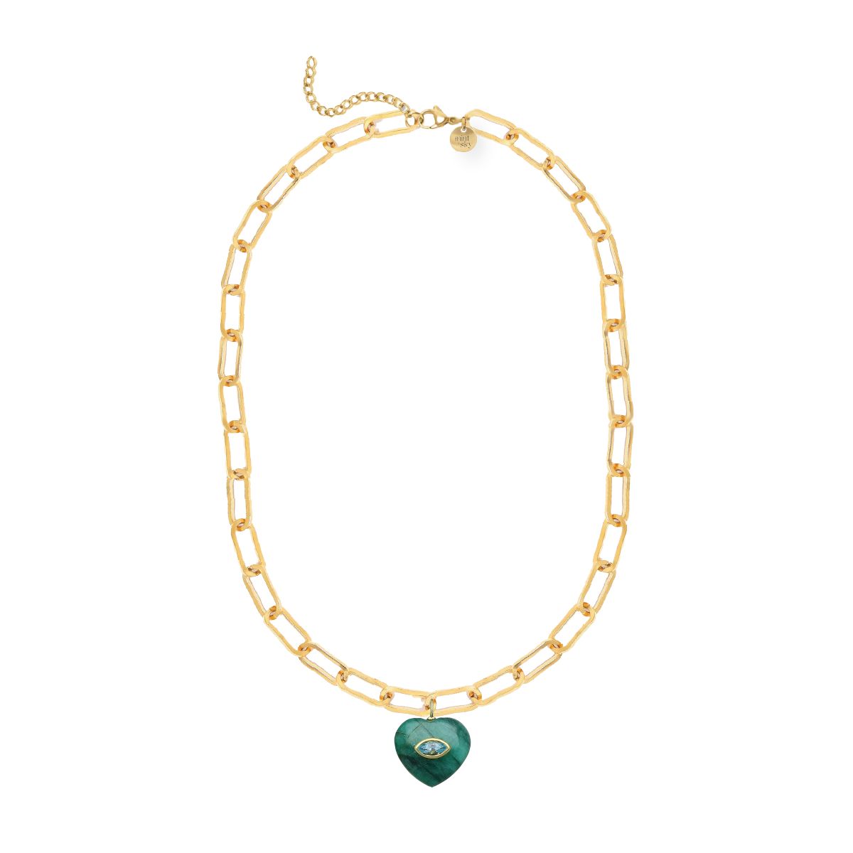 Heart Gemstone Large Paperclip Chain Necklace - choose from 12 colors Necklace Robyn Canady Raw Emerald and Blue Topaz 