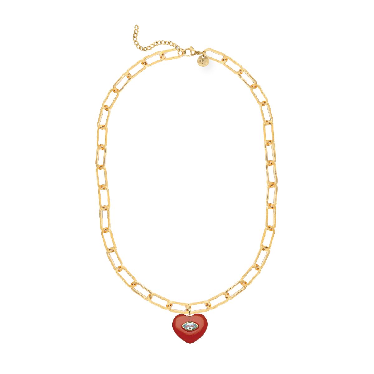Heart Gemstone Large Paperclip Chain Necklace - choose from 12 colors Necklace Robyn Canady Red Onyx and Blue Topaz 
