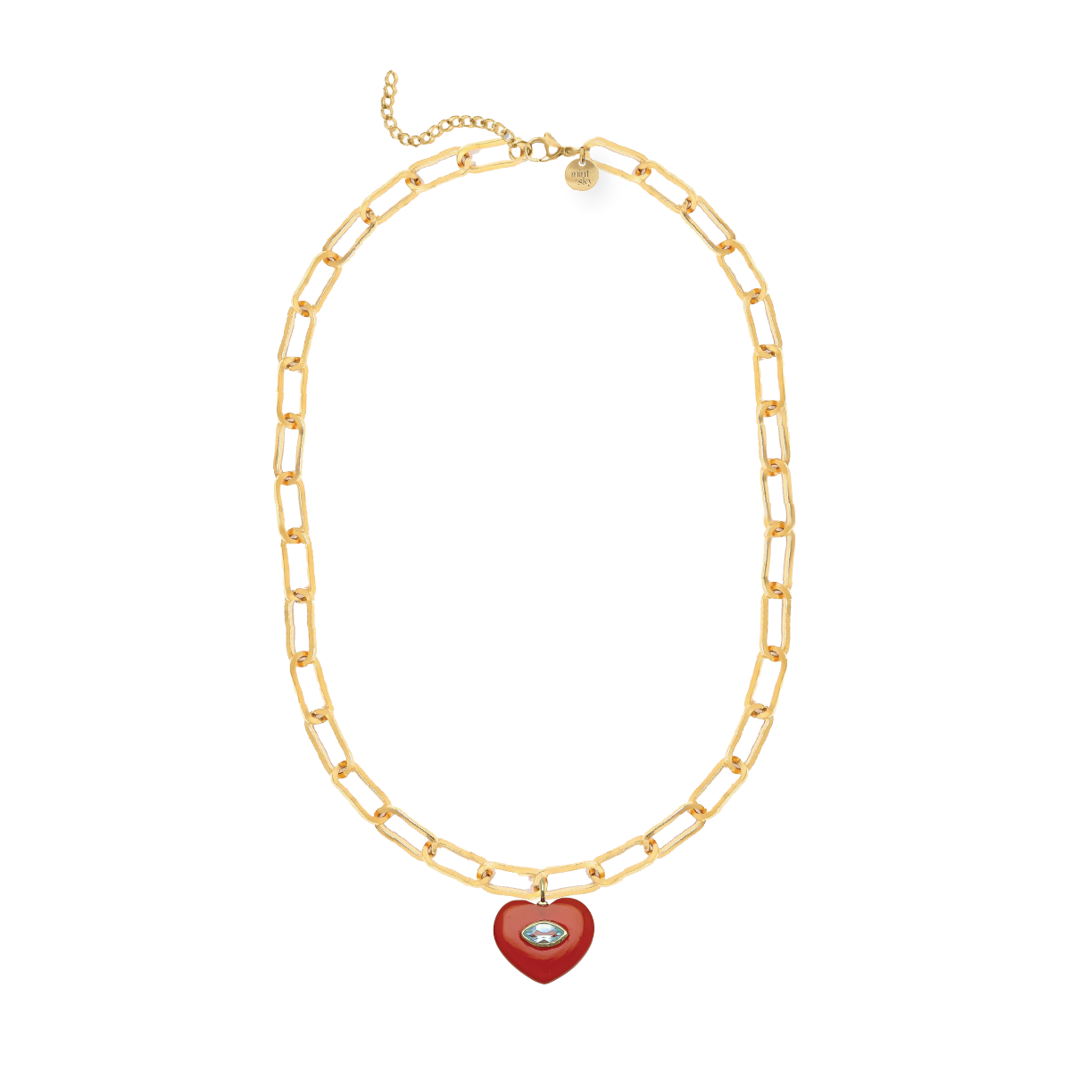 Heart Gemstone Large Paperclip Chain Necklace - choose from 12 colors