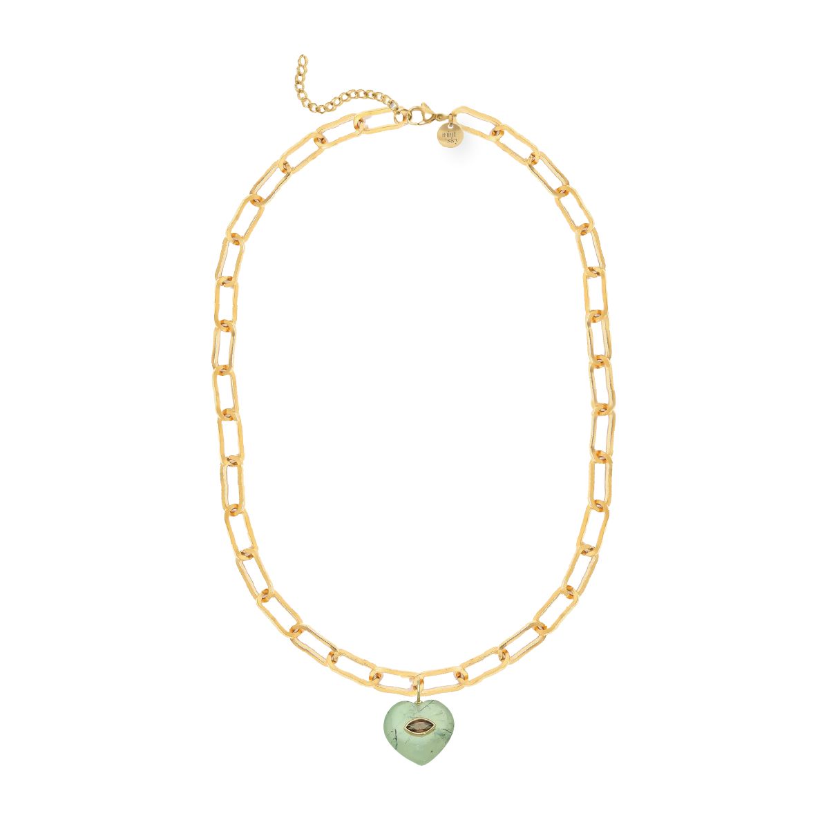 Heart Gemstone Large Paperclip Chain Necklace - choose from 12 colors Necklace Robyn Canady Prehnite and Smoky Quartz 