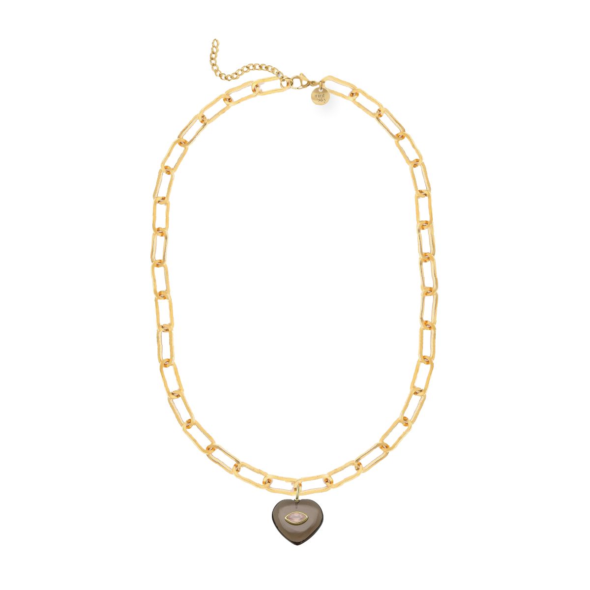 Heart Gemstone Large Paperclip Chain Necklace - choose from 12 colors Necklace Robyn Canady Smoky Quartz and Rose Quartz 