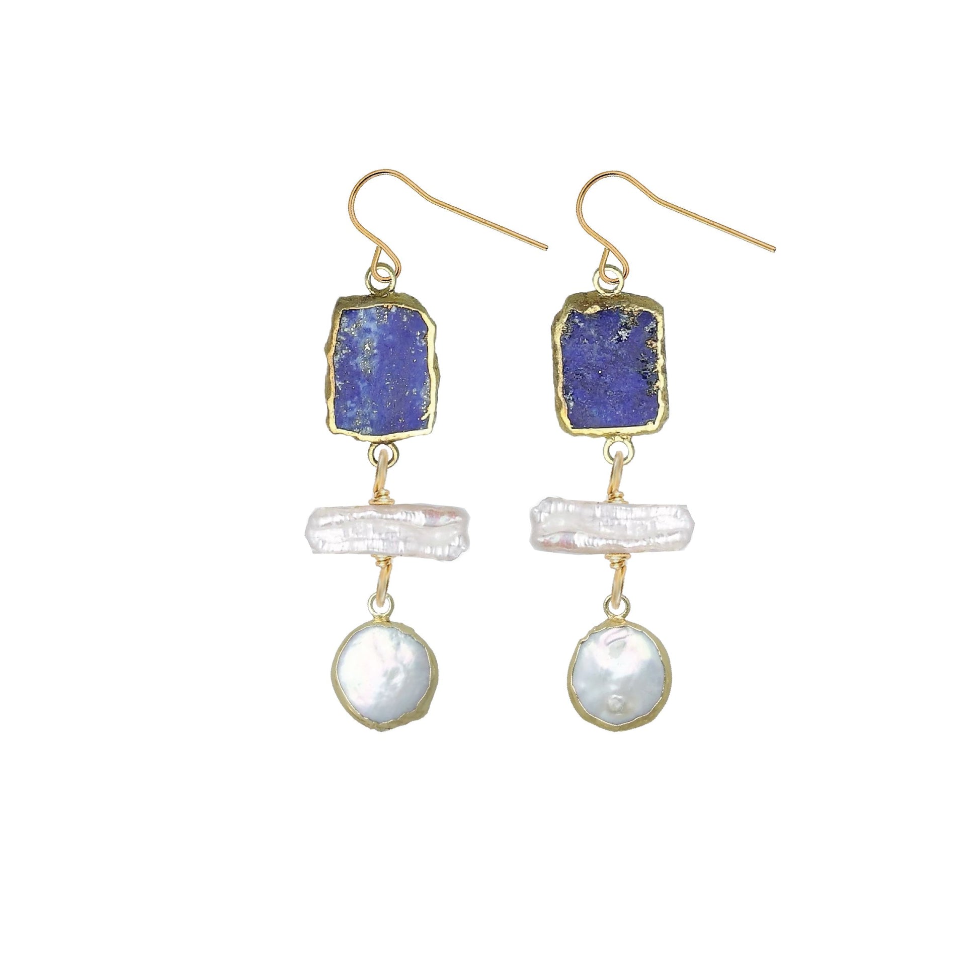 Gemstone and Pearl Nugget Drop Earrings - 2 color options Robyn Canady Lapis 