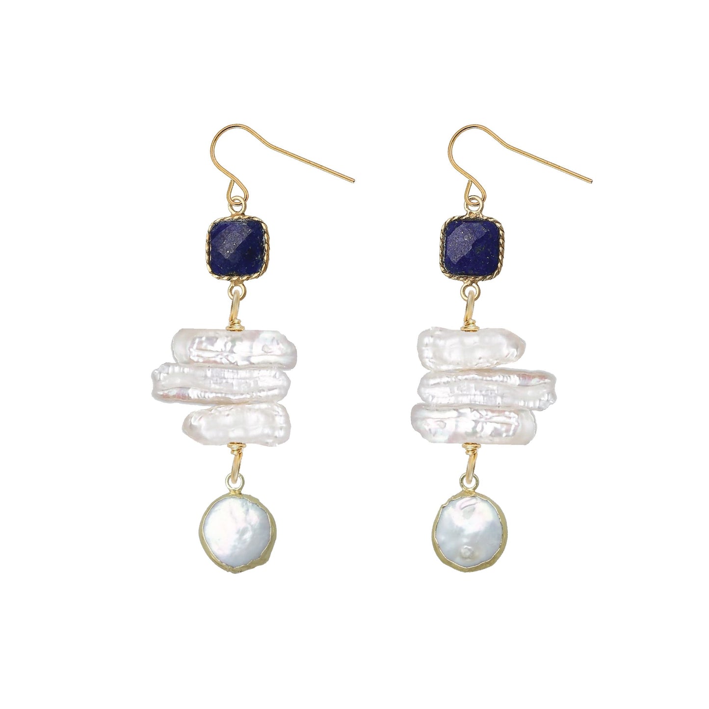 Gemstone and Stick Pearl Drop Earrings - 4 color options Robyn Canady Lapis 