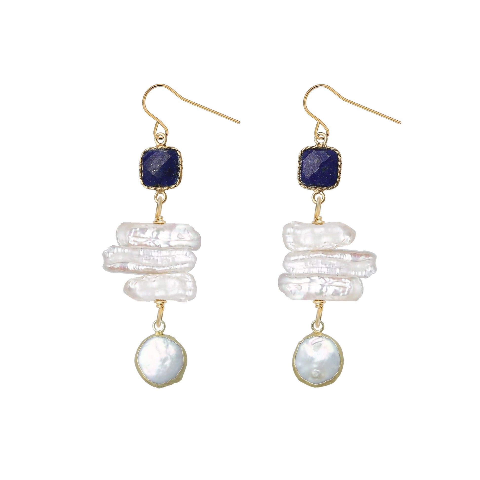 Gemstone and Stick Pearl Drop Earrings - 4 color options Robyn Canady Lapis 