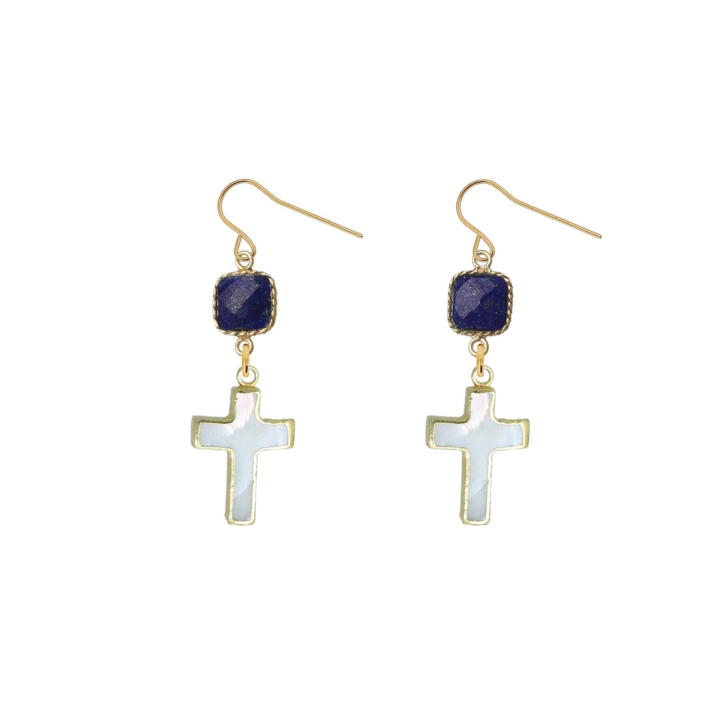Gemstone and Mother of Pearl Cross Earrings - 4 color options Robyn Canady Lapis 