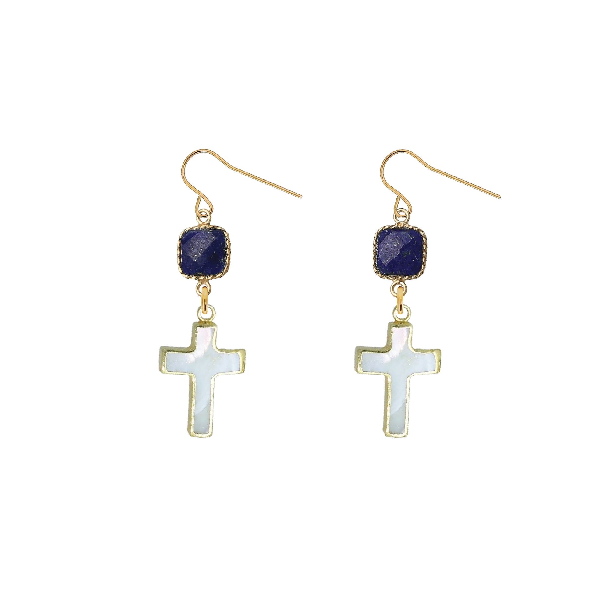 Gemstone and Mother of Pearl Cross Earrings - 4 color options Robyn Canady Lapis 