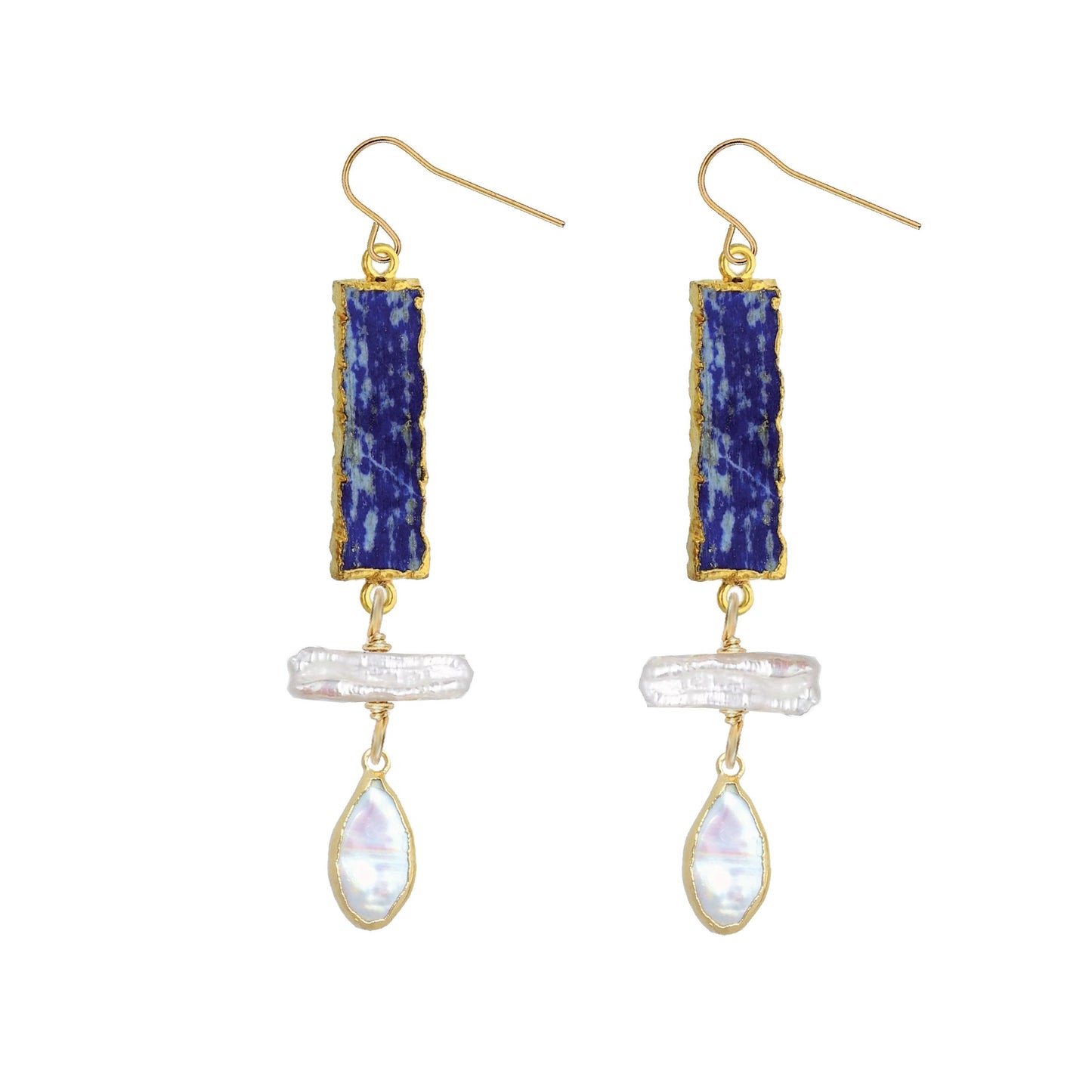 Long Gemstone and Pearl Drop Earrings - 2 color options Robyn Canady Lapis 