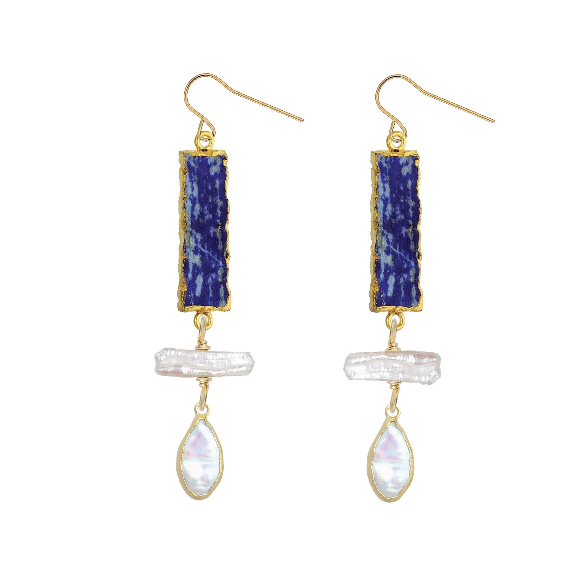 Long Gemstone and Pearl Drop Earrings - 2 color options Robyn Canady Lapis 