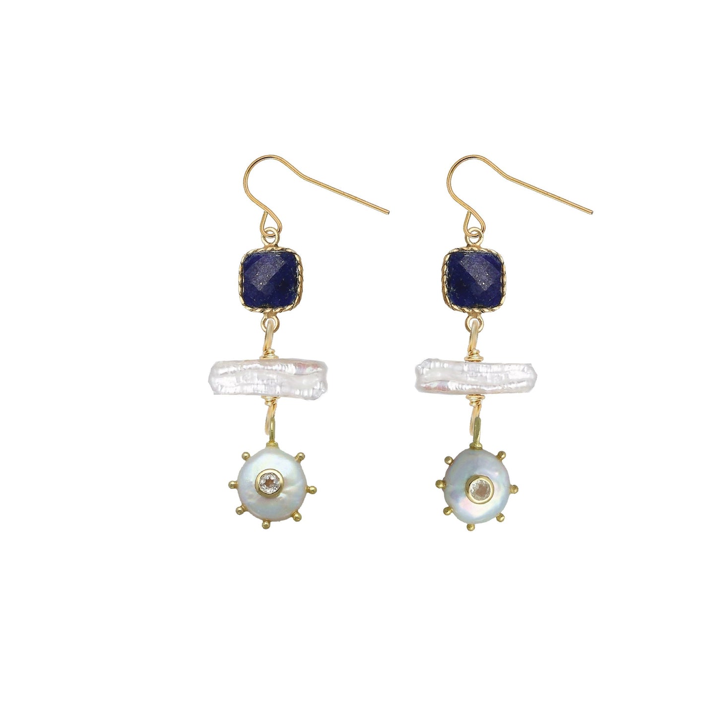 Gemstone, Freshwater Pearl and White Topaz Earrings - 4 color options Robyn Canady Lapis 