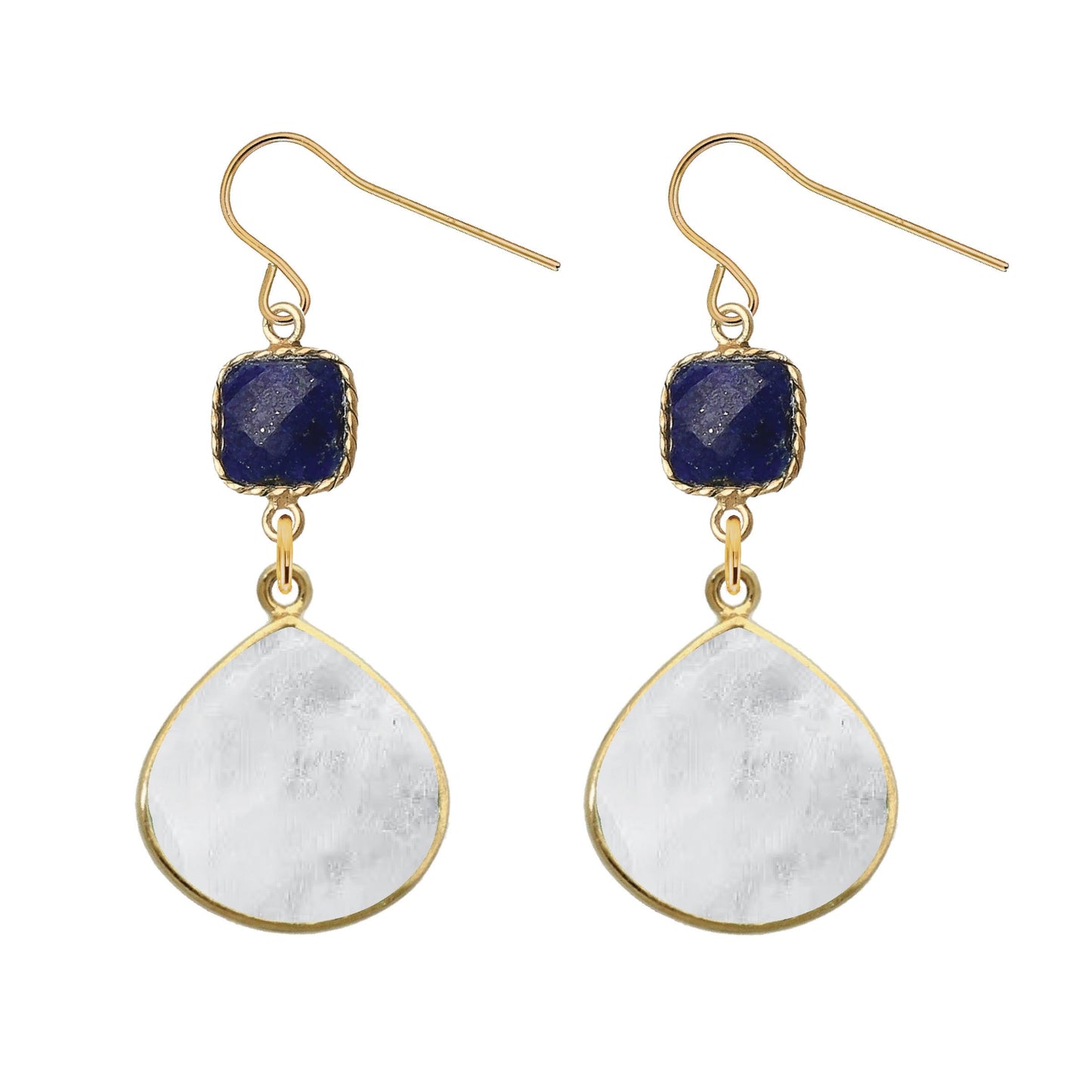 Gemstone and Moonstone Slice Earrings - 4 color options Robyn Canady Lapis 