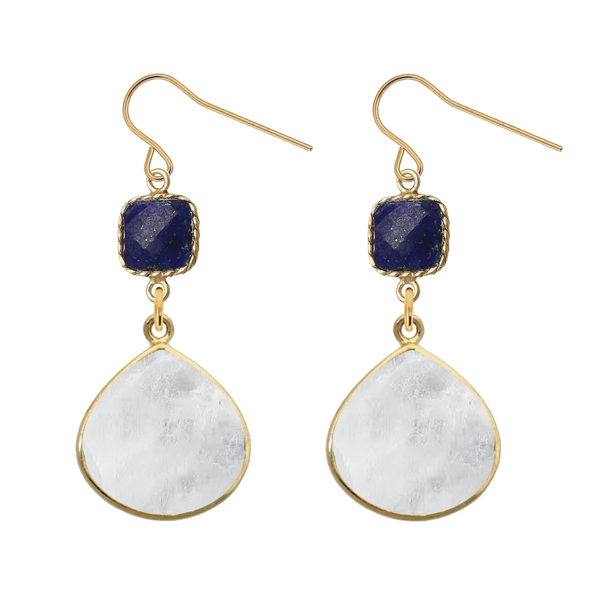 Gemstone and Moonstone Slice Earrings - 4 color options Robyn Canady Lapis 