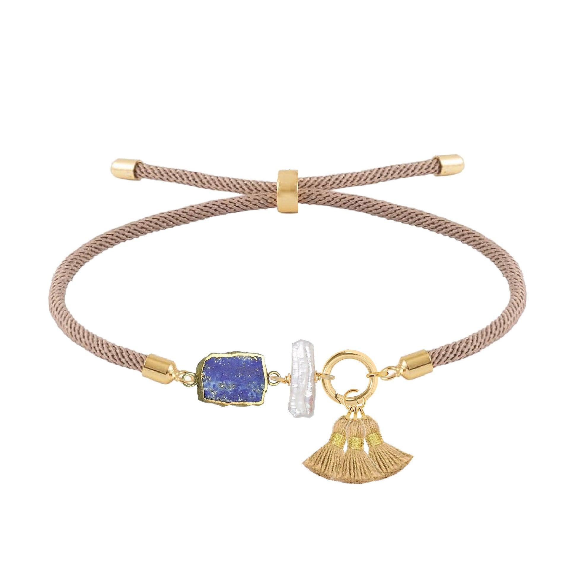 Gemstone Slice, Freshwater Pearl, Gold Tassel Bracelet - 4 color options Robyn Canady Lapis Sable 